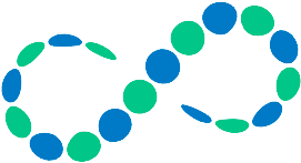 Logo da marca BodyAdvance, símbolo do infinito composto por círculos que alternam de cor entre azul e verde